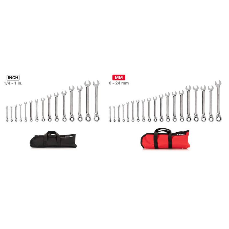 Juego de llaves de trinquete reversibles TEKTON de 34 piezas (de 1/4 a 1 pulgada, de 6 a 24 mm) con bolsa - WRC94405