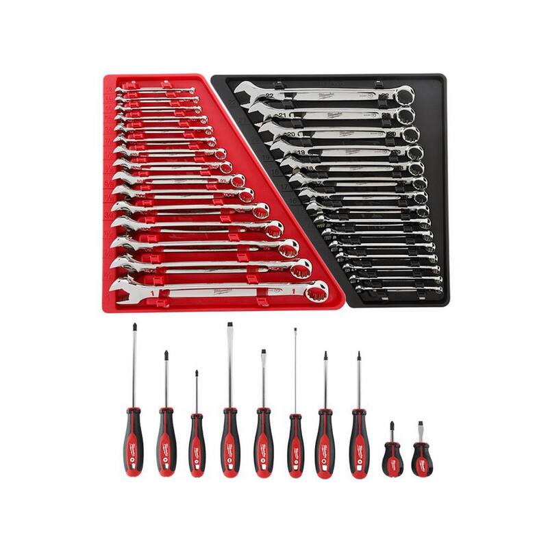 Juego de herramientas mecánicas Milwaukee de llaves combinadas en pulgadas y métricas con juego de destornilladores (40 piezas) - 48-22-9515-48-22-9415-48-22-2710