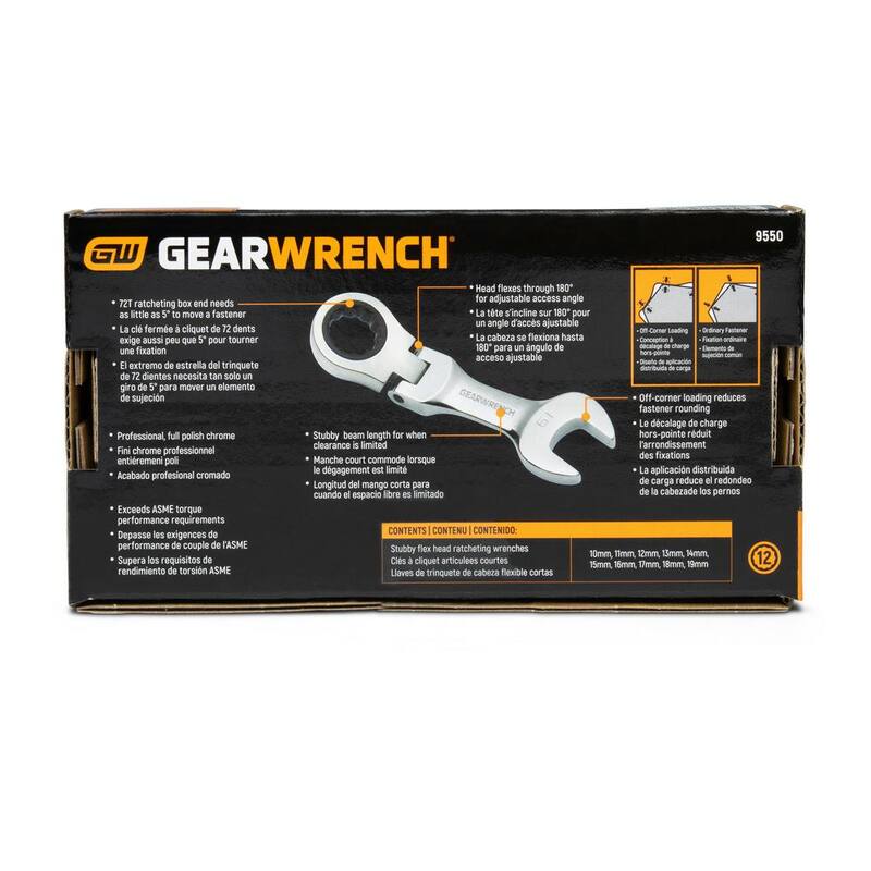 Juego de herramientas de llave mixta con cabezal flexible y trinquete de 72 dientes en métrico de GEARWRENCH (10 piezas) - 9550