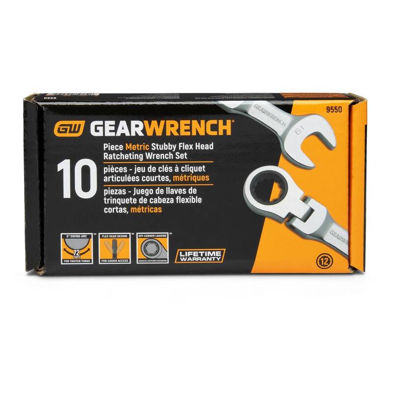 Juego de herramientas de llave mixta con cabezal flexible y trinquete de 72 dientes en métrico de GEARWRENCH (10 piezas) - 9550
