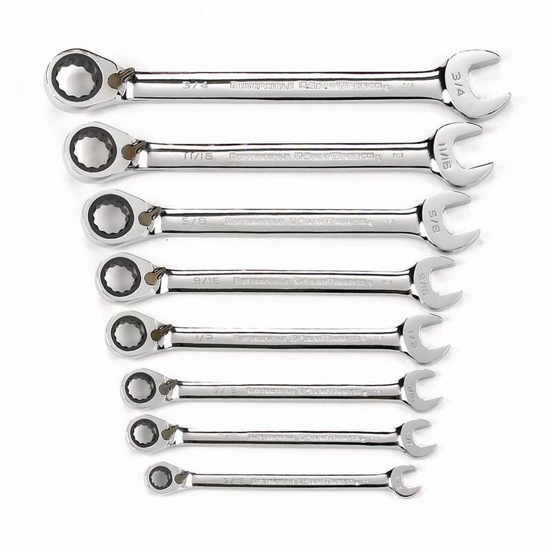 Juego de llaves mixtas de trinquete reversible de 12 puntos SAE con 72 dientes GEARWRENCH (8 piezas) - 9533N.