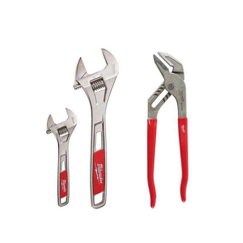 Llave ajustable Milwaukee de 6 y 10 pulgadas con alicates de mandíbula lisa de 10 pulgadas (3 piezas) - 48-22-7400-48-22-6550