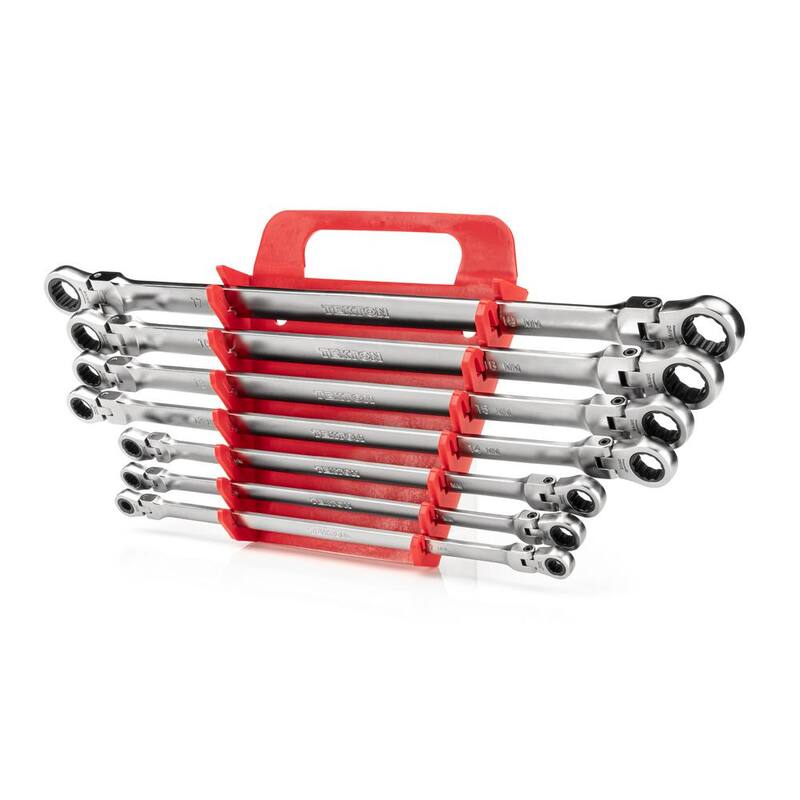 Juego de llaves de extremo de caja con trinquete de 12 puntos de cabeza flexible TEKTON, 7 piezas (6-19 mm) con soporte - WRB96201