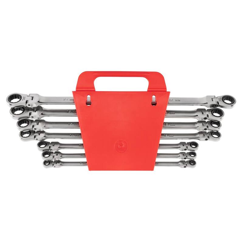Juego de llaves de extremo de caja con trinquete de 12 puntos de cabeza flexible TEKTON, 7 piezas (6-19 mm) con soporte - WRB96201