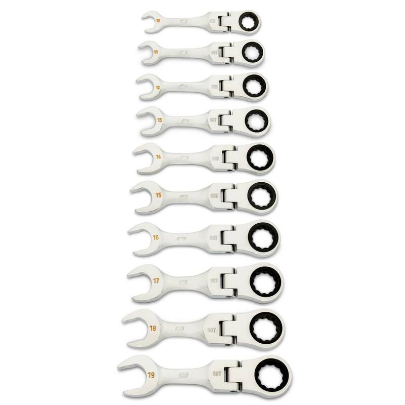 Juego de llaves mixtas de trinquete con flexión y diseño compacto de 12 puntos de GEARWRENCH de 90 dientes en sistema métrico (10 piezas) - 86870