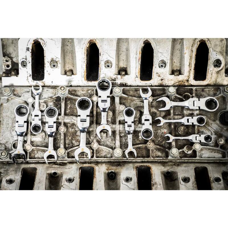 Juego de llaves mixtas de trinquete con flexión y diseño compacto de 12 puntos de GEARWRENCH de 90 dientes en sistema métrico (10 piezas) - 86870