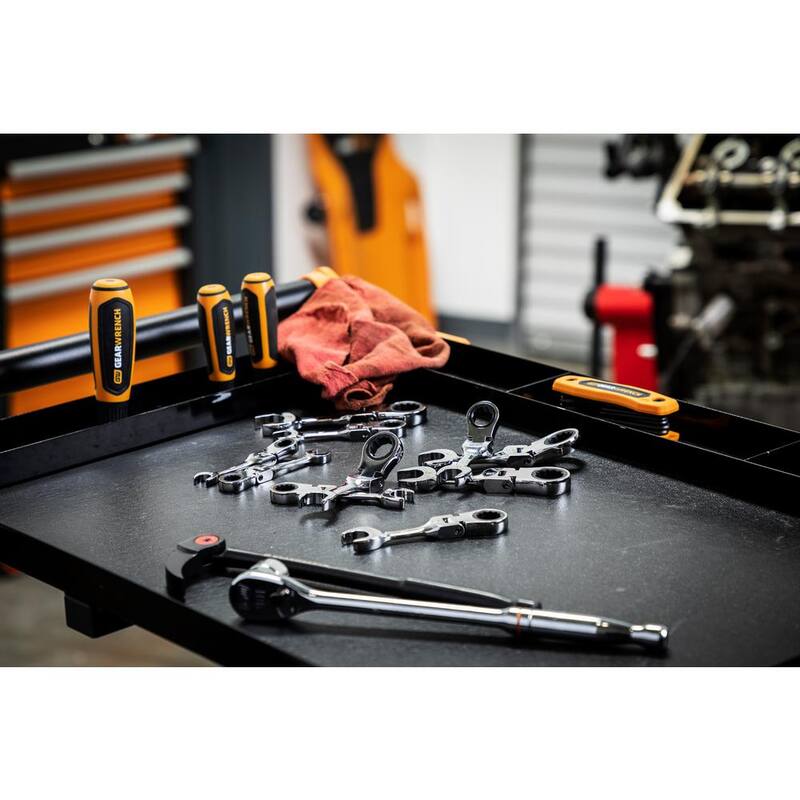 Juego de llaves mixtas de trinquete con flexión y diseño compacto de 12 puntos de GEARWRENCH de 90 dientes en sistema métrico (10 piezas) - 86870