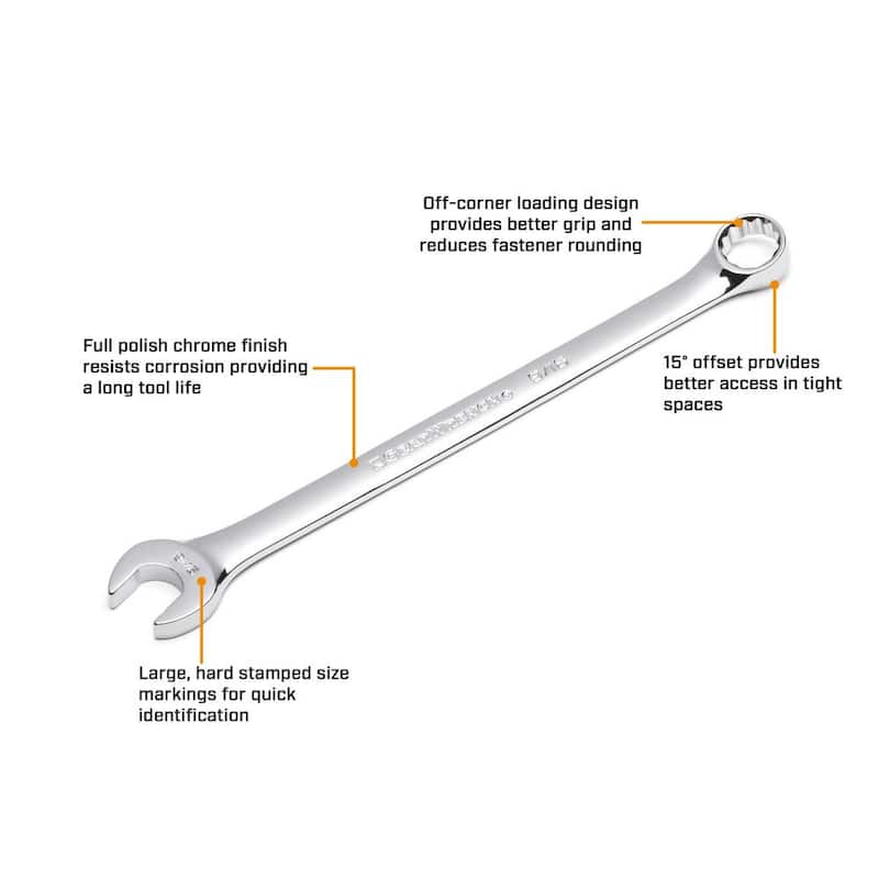 Juego de llaves combinadas GEARWRENCH de patrón largo de 12 puntos en medidas estándar (15 piezas) - 81901