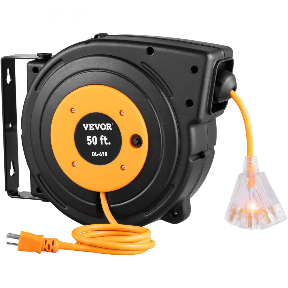 VEVOR 50ft Retractable Extension Cord Reel 14AWG/3CSJTOW Power Cord Reel - SS501650W110VPG8HV1
