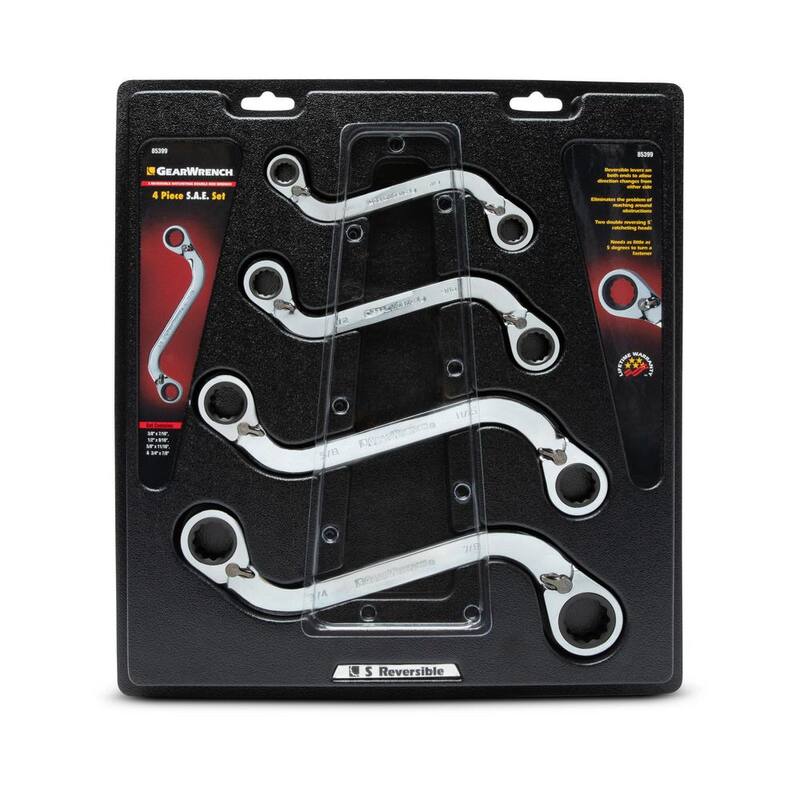 Set de llaves de trinquete doble en forma de S, reversibles, de 72 dientes y punto de 12 piezas en unidades del sistema inglés (SAE) GEARWRENCH (Juego de 4 piezas) - 85399