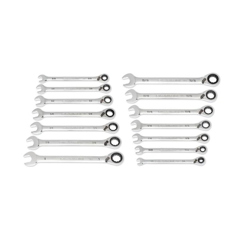Juego de llaves de trinquete reversible de 12 puntos y 90 dientes GEARWRENCH SAE con estuche de herramientas (juego de 14 piezas) - 86661
