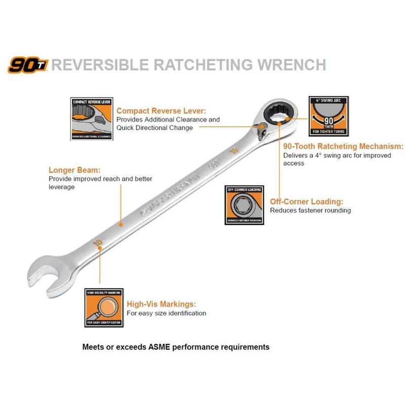 Juego de llaves de trinquete reversible de 12 puntos y 90 dientes GEARWRENCH SAE con estuche de herramientas (juego de 14 piezas) - 86661