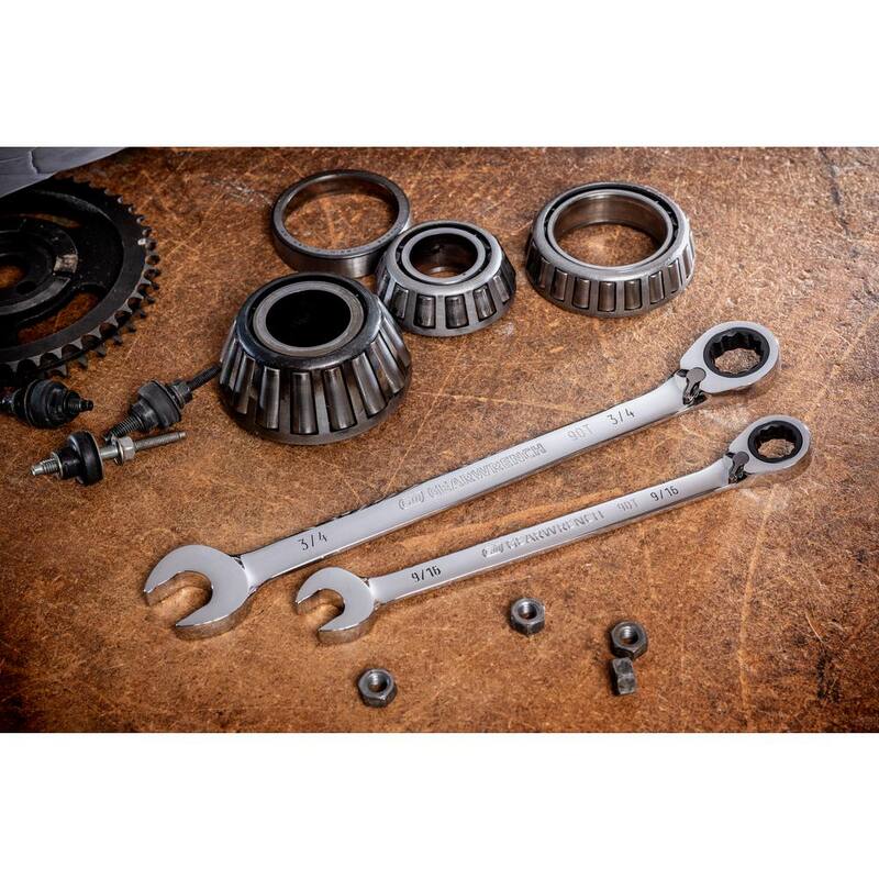 Juego de llaves de trinquete reversibles de 12 puntos y 90 dientes GEARWRENCH SAE con estante (14 piezas) - 86660