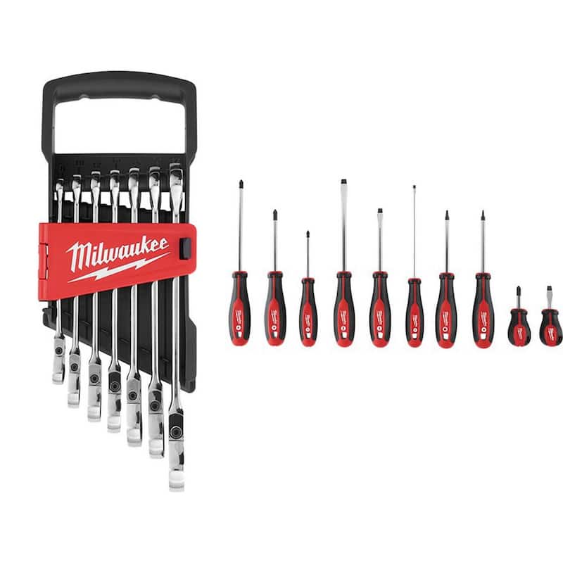 Juego de llaves de combinación de trinquete de cabeza flexible de 144 posiciones de Milwaukee Métrico con juego de desarmadores (17 piezas) - 48-22-9529-48-22-2710