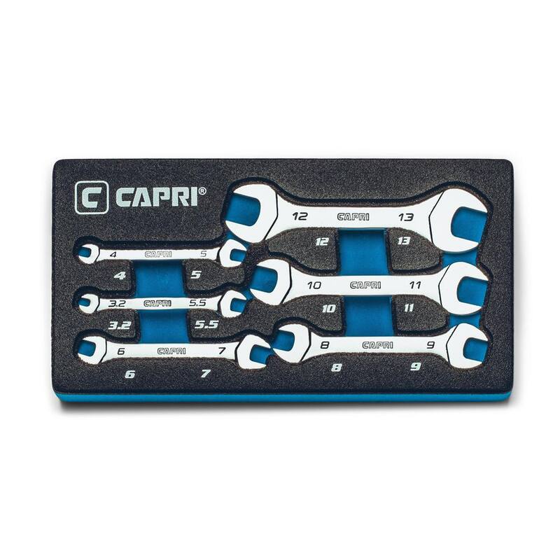 Juego de llaves de boca abierta pequeñas métricas de Capri Tools con bandeja de mecánico (6 piezas) - CP11830-6MT
