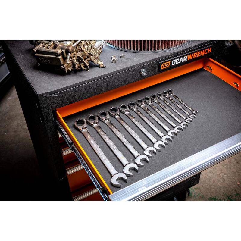 Juego de llaves combinadas reversibles GEARWRENCH métricas de 12 puntos con trinquete de 90 dientes y soporte (juego de 12 piezas) - 86627