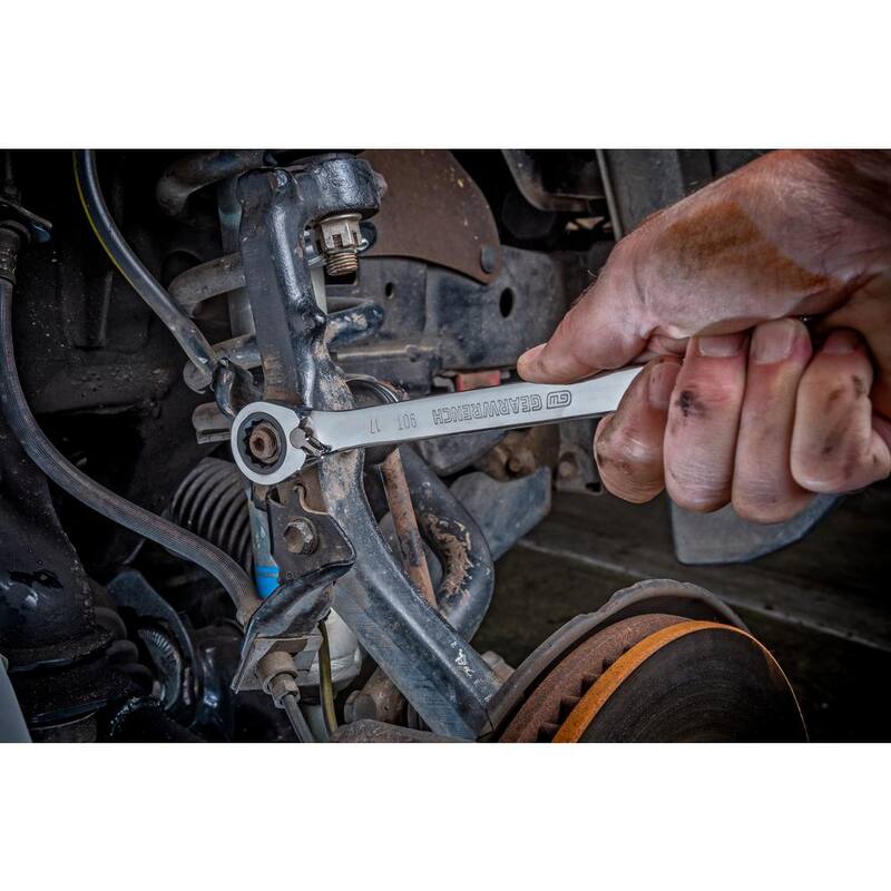 Juego de llaves combinadas reversibles GEARWRENCH métricas de 12 puntos con trinquete de 90 dientes y soporte (juego de 12 piezas) - 86627