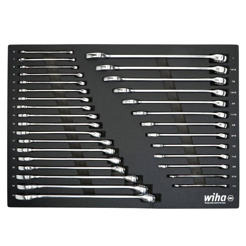 Conjunto de bandeja de llaves combinadas Wiha de 31 piezas - Sistema SAE y Métrico - 30492