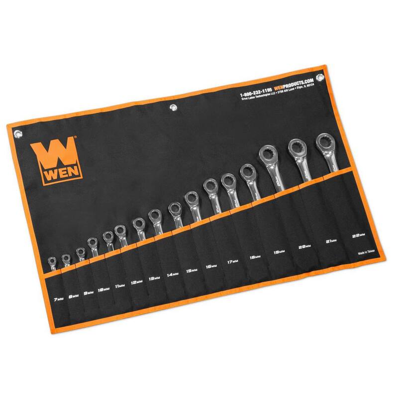 Juego de Llaves de Combinación Métrica con Trinquete de Grado Profesional WEN con Estuche de Almacenamiento (16 piezas) - WR161M