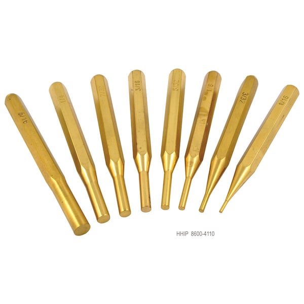 H & H Industrial Products 8 Piece Brass Pin Punch Set - 8600-4110