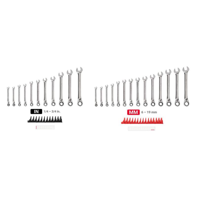 Juego de Llaves de Trinquete Reversibles de Combinación con Puntos a 12 Piezas TEKTON de 25 Piezas (1/4-3/4 in., 6-19 mm) con Organizador Modular Ranurado - WRC94304