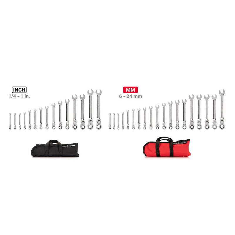 Juego de llaves combinadas de trinquete de 12 puntos con cabeza flexible TEKTON de 34 piezas (1/4-1 in., 6-24 mm) con estuche - WRC95405
