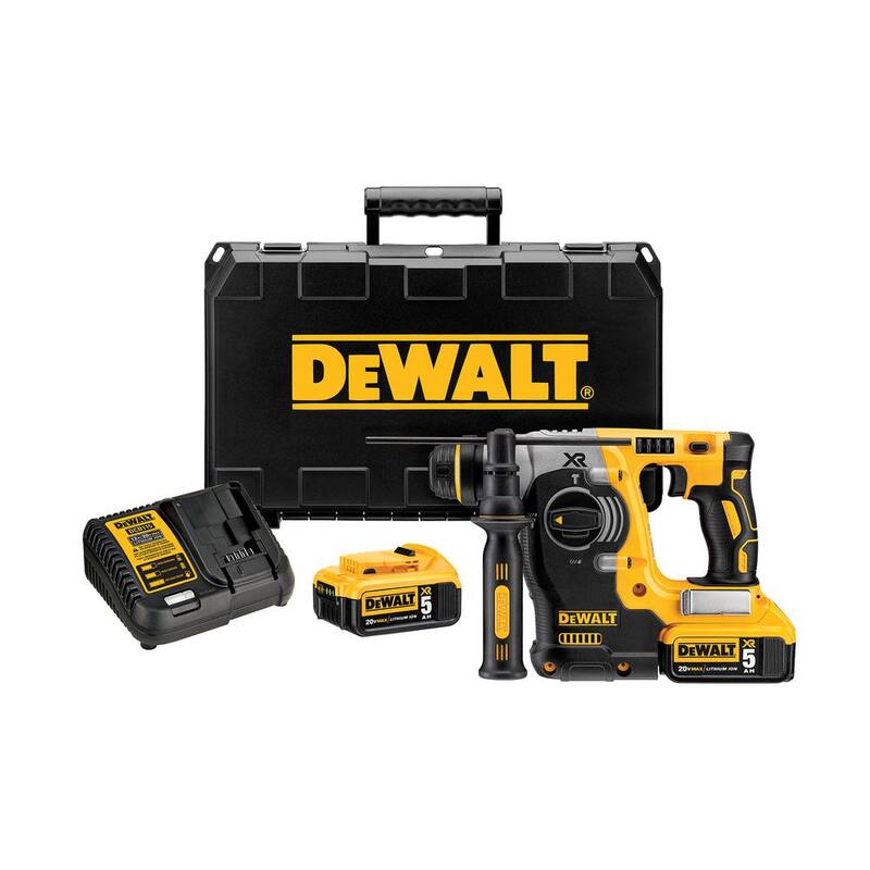 Martillo rotativo SDS Plus en L de 1 pulgada sin escobillas inalámbrico DEWALT 20V MAX XR con (2) baterías de 20V 5.0Ah y cargador - DCH273P2