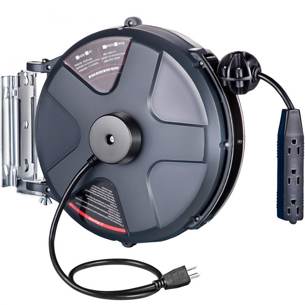 VEVOR Retractable Extension Cord Reel 50+3.2FT, 16/3 SJT Power Cord Reel, Heavy Duty Electric Cord Reel, Wall/Ceiling Mount Retractable Cord Reel, Automatic Flexible Triple Tap Connector with Stopper - DYXYCXP15M0000001V1