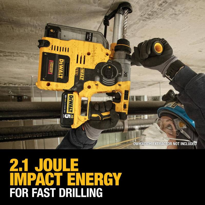 Martillo rotativo SDS Plus en L de 1 pulgada sin escobillas inalámbrico DEWALT 20V MAX XR con (2) baterías de 20V 5.0Ah y cargador - DCH273P2