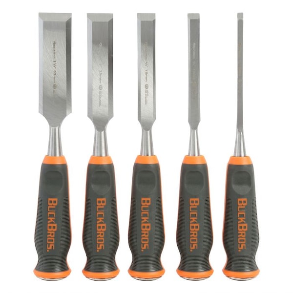 Buck Brothers 5 Piece Comfort Grip Wood Chisel Set – ¼”, ½”, ¾”, 1” - 74750