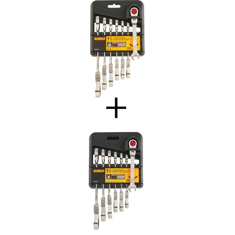 Set de llaves combinadas de trinquete con cabezal flexible métricas DEWALT y Set de llaves combinadas de trinquete con cabezal flexible SAE (7 piezas) - DWMT74196W74195