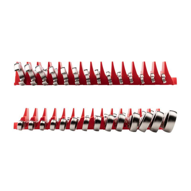 Juego de llaves combinadas flexibles de trinquete con cabeza giratoria de 12 puntos TEKTON de 14 piezas (6-19 mm) con organizador modular de ranuras - WRC95302