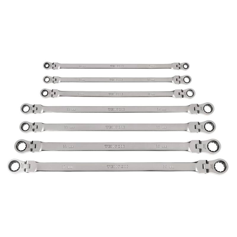 Juego de llaves de trinquete TEKTON de cabeza flexible larga de 12 puntas con 7 piezas (6-19 mm) - WRB96001