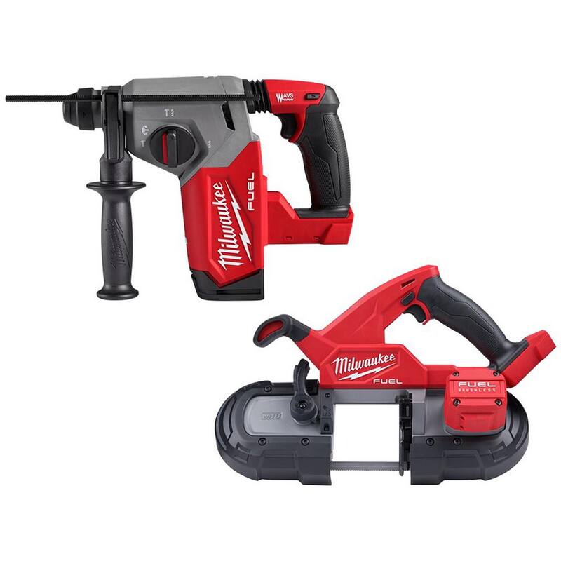 Martillo rotativo inalámbrico Milwaukee M18 FUEL 18V de iones de litio sin escobillas de 1 pulgada con sierra de banda compacta (2 herramientas) - 2912-20-2829-20.