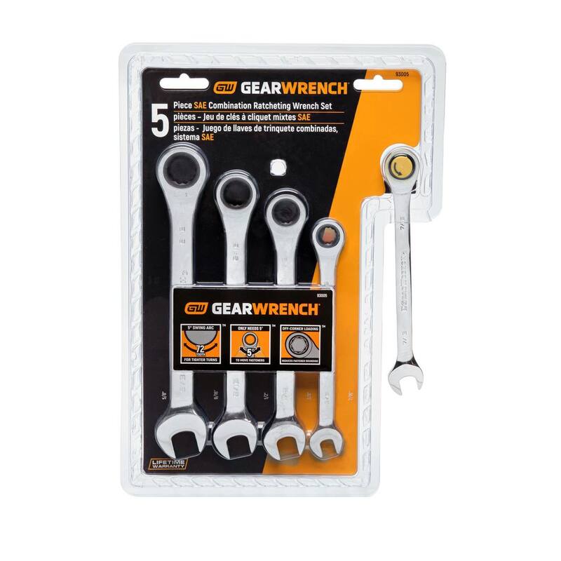 Juego de llaves de trinquete combinadas GEARWRENCH SAE de 72 dientes (5 piezas) - 93005