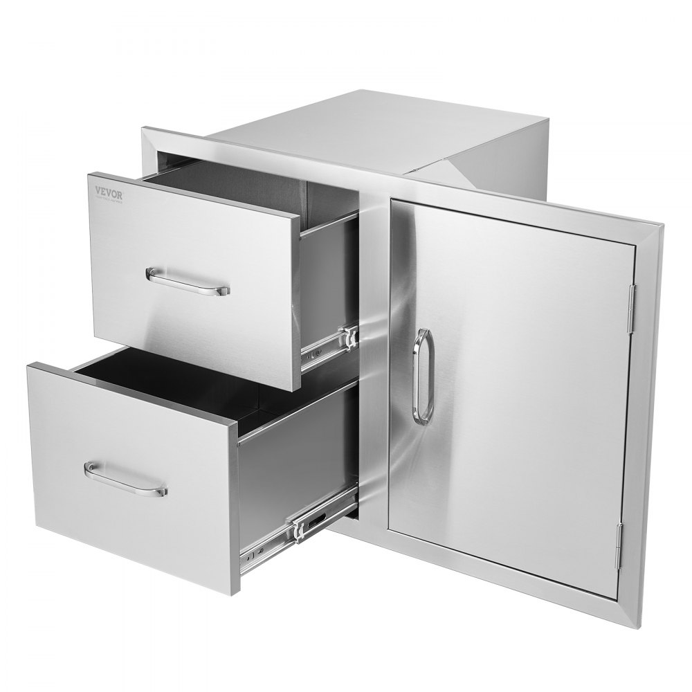 VEVOR Outdoor Kitchen Door Drawer Combo 32.5" W x 21.6" H x 20.5''D, Access Door/Double Drawers with Paper Towel Rack, BBQ Island Drawers with Stainless Steel Handles for Outdoor Kitchen - CTG20.5X22X330001V0