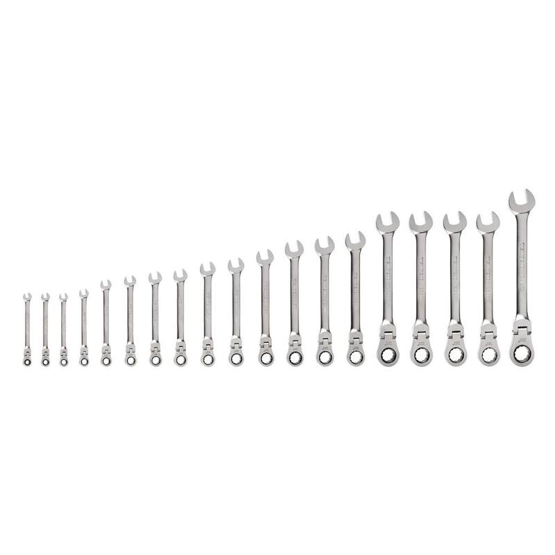 TEKTON Juego de llaves combinadas de trinquete de cabeza flexible de 19 piezas (6-24 mm) de 12 puntos - WRC95003