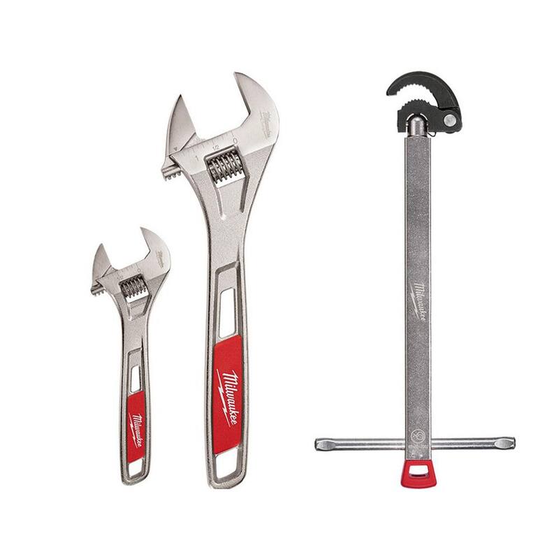 Llave ajustable Milwaukee de 6 y 10 pulgadas con llave de tina de 1.25 pulgadas (3 piezas) - 48-22-7400-48-22-7001.