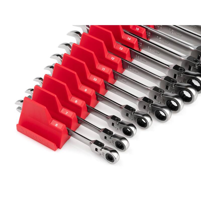 Set de llaves combinadas de trinquete de 12 puntos con cabeza flexible TEKTON de 25 piezas (1/4-3/4 in., 6-19 mm) con organizador modular de ranuras - WRC95304