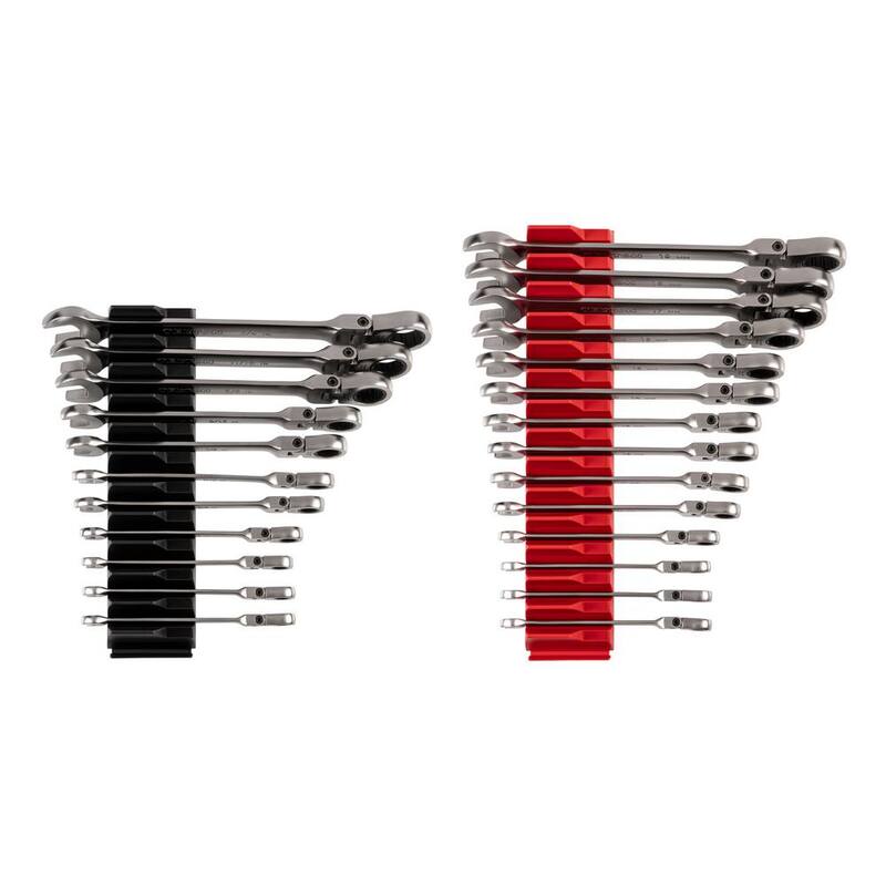 Set de llaves combinadas de trinquete de 12 puntos con cabeza flexible TEKTON de 25 piezas (1/4-3/4 in., 6-19 mm) con organizador modular de ranuras - WRC95304