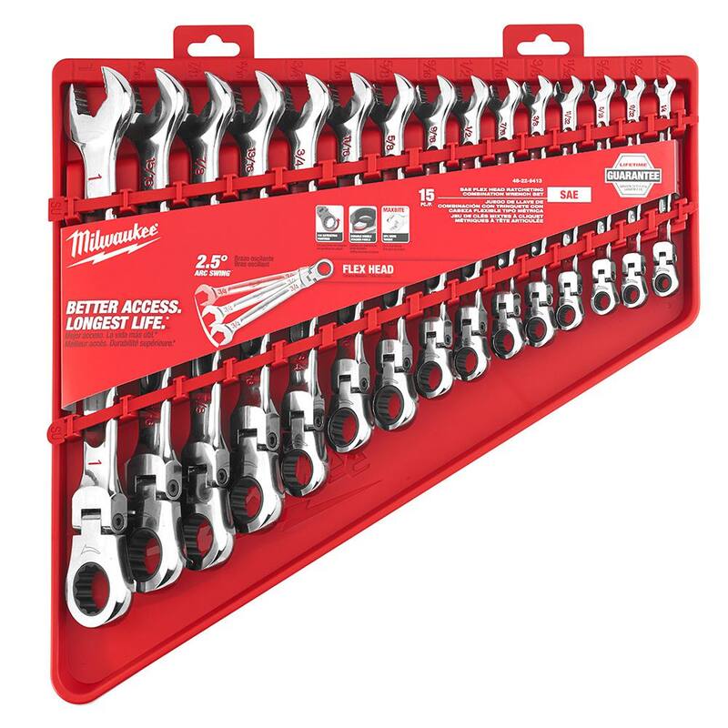Juego de llaves combinadas de trinquete con cabeza flexible de 144 posiciones Milwaukee SAE con juego de destornilladores (25 piezas) - 48-22-9413-48-22-2710