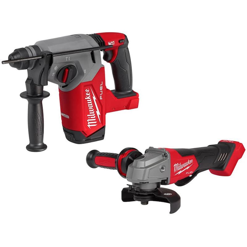 Martillo rotativo inalámbrico Milwaukee M18 FUEL 18V de iones de litio sin escobillas SDS-Plus de 1 pulgada con amoladora de 4-1/2 pulgadas/5 pulgadas (2 herramientas) - 2912-20-2880-20
