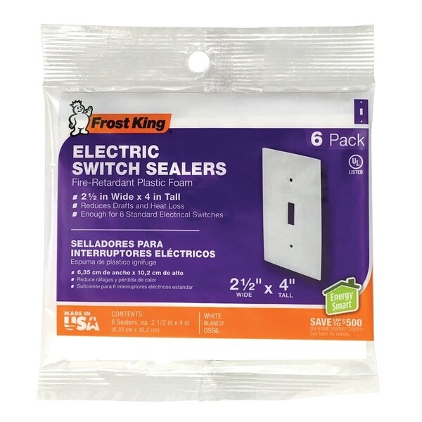 Frost King Switch Sealer, 4 pulgadas L, 2-1/2 pulgadas W, Espuma Plástica, Blanco - OSS6H