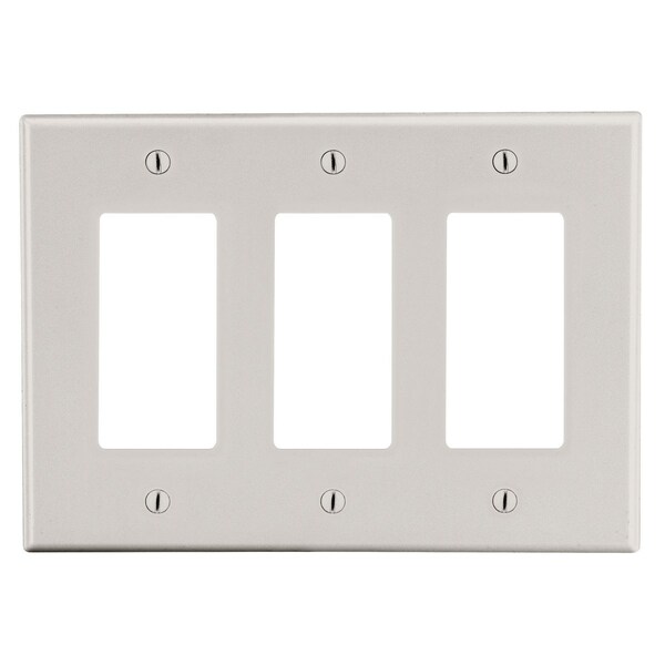 Placa de pared Hubbell Wiring Device-Kellems, 3-Gang, 3) Decorator, color almendra claro - P263LA