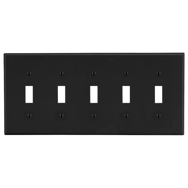Placa de pared Hubbell Wiring Device-Kellems, 5 módulos, 5 interruptores, negro - P5BK