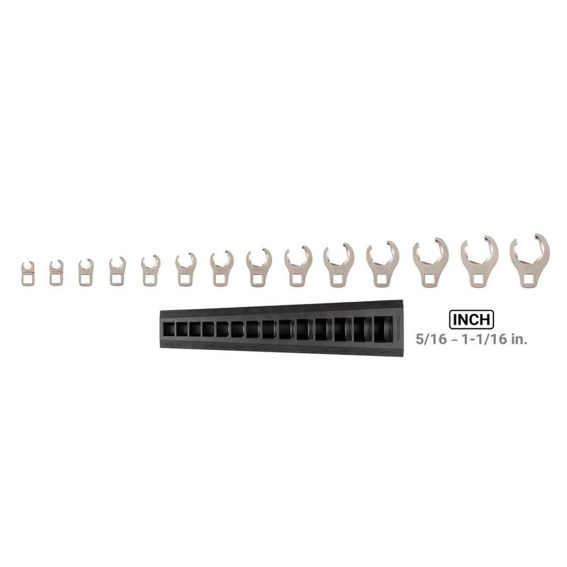 Llave de corona de brida TEKTON de 5/16 a 1-1/16 pulg. de 3/8 pulg. con unidad de trinquete de 6 puntos, juego de 14 piezas con rack - WCF92120