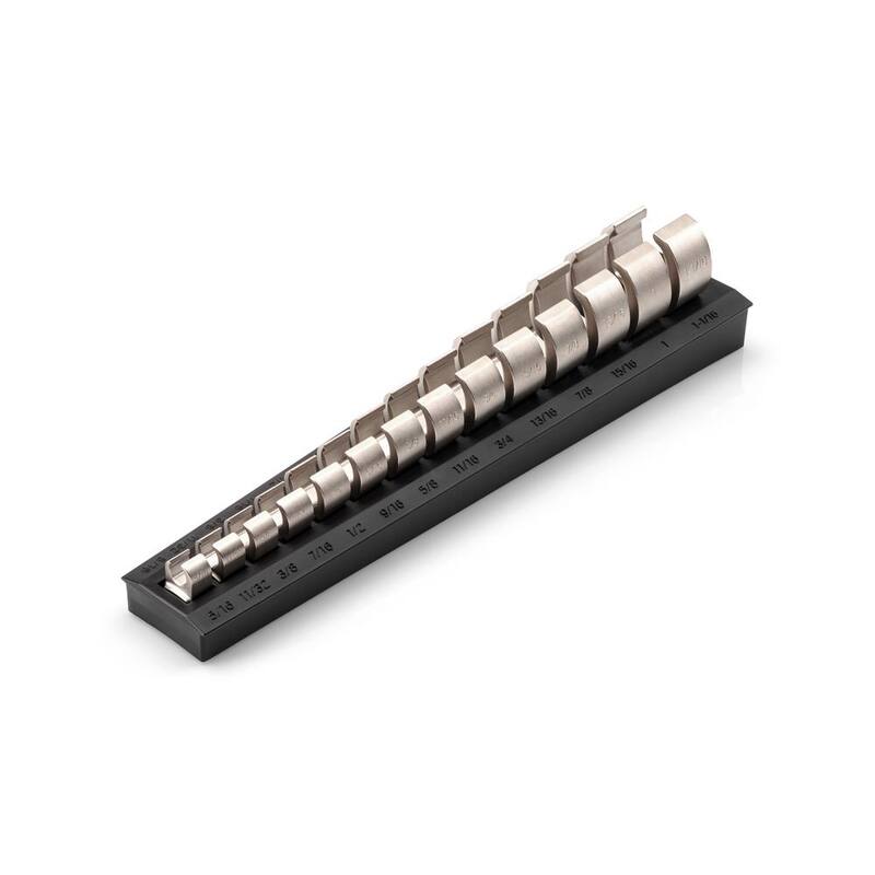 Llave de corona de brida TEKTON de 5/16 a 1-1/16 pulg. de 3/8 pulg. con unidad de trinquete de 6 puntos, juego de 14 piezas con rack - WCF92120