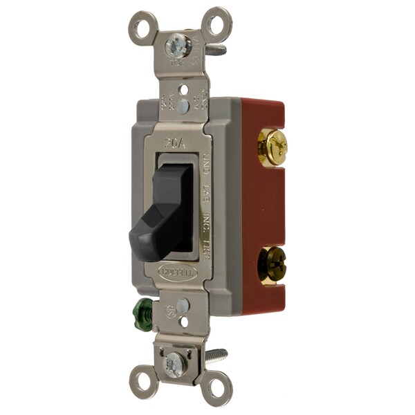 Hubbell Wiring Device-Kellems Interruptor basculante de propósito general para corriente alterna de grado industrial extra pesado, de cuatro vías, 20A 120/277V CA, cableado trasero y lateral - HBL1224BK