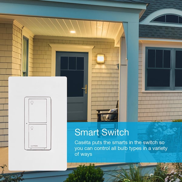 Interruptor basculante inalámbrico inteligente Lutron Caseta de 5 amperios para un solo polo, color blanco, paquete de 1 - PD-5ANS-WH-R