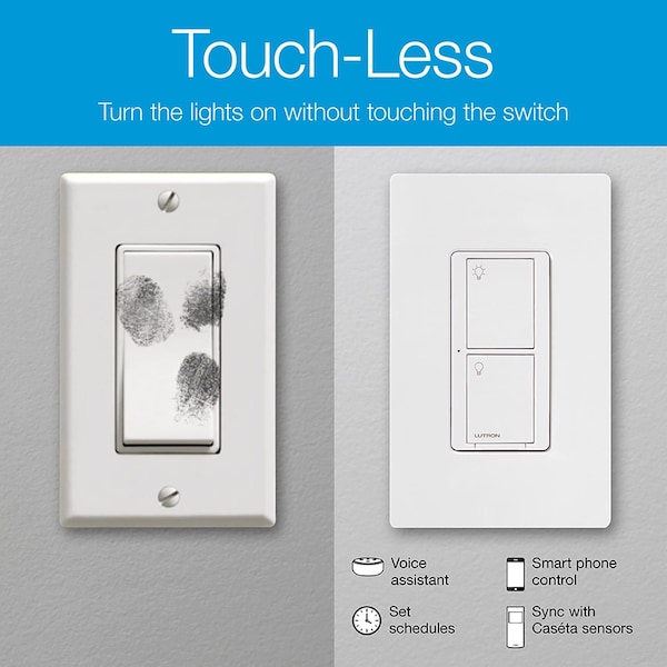 Interruptor basculante inalámbrico inteligente Lutron Caseta de 5 amperios para un solo polo, color blanco, paquete de 1 - PD-5ANS-WH-R